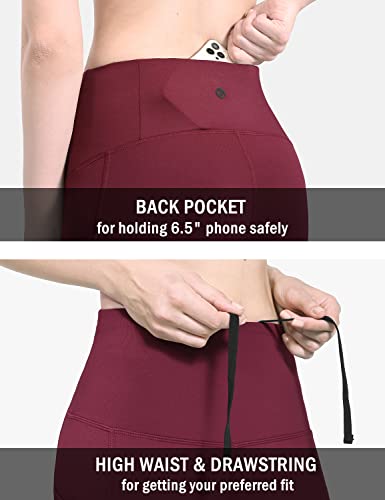 BALEAF Fleece Lined Leggings Women Winter Warm High Waisted Tights Yoga Hiking Water Resistant Pants with Pockets Wine Red M