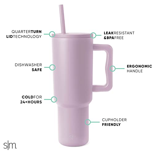 Simple Modern 40 oz Tumbler with Handle and Straw Lid | Reusable Insulated Stainless Steel Travel Mug Water Bottle Cup | Gifts For Men, Women, Mom, Dad | Trek Collection | 40oz | Lavender Mist