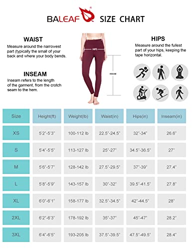 BALEAF Fleece Lined Leggings Women Winter Warm High Waisted Tights Yoga Hiking Water Resistant Pants with Pockets Wine Red M