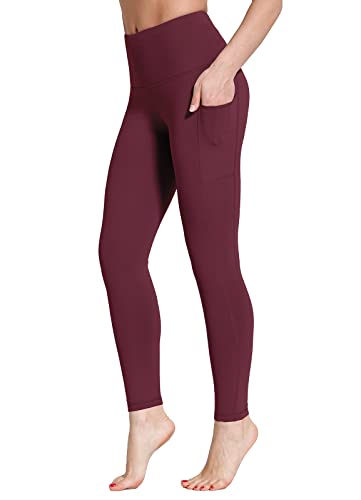 BALEAF Fleece Lined Leggings Women Winter Warm High Waisted Tights Yoga Hiking Water Resistant Pants with Pockets Wine Red M